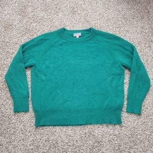 J. Crew 100% Cashmere Sweater Green Ribbed Crew Neck Size Small
